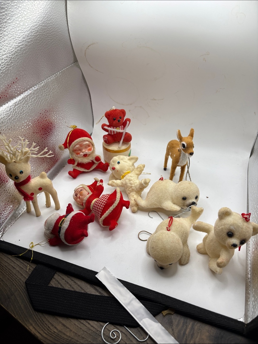 Lot of 10 Vintage Flocked Christmas Tree Ornaments